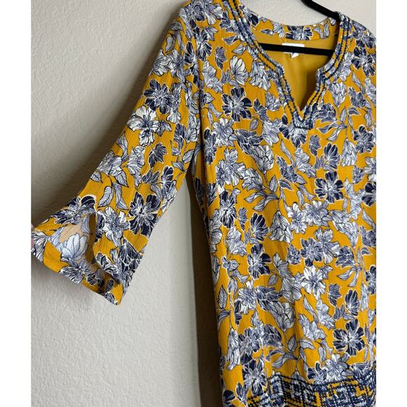 Magnolia Grace Top Women XL Yellow Floral V-Neck Boho Cottage Prairie Peasant - Picture 10 of 12
